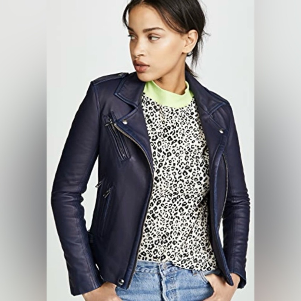 IRO Navy Han Leather Jacket size 42